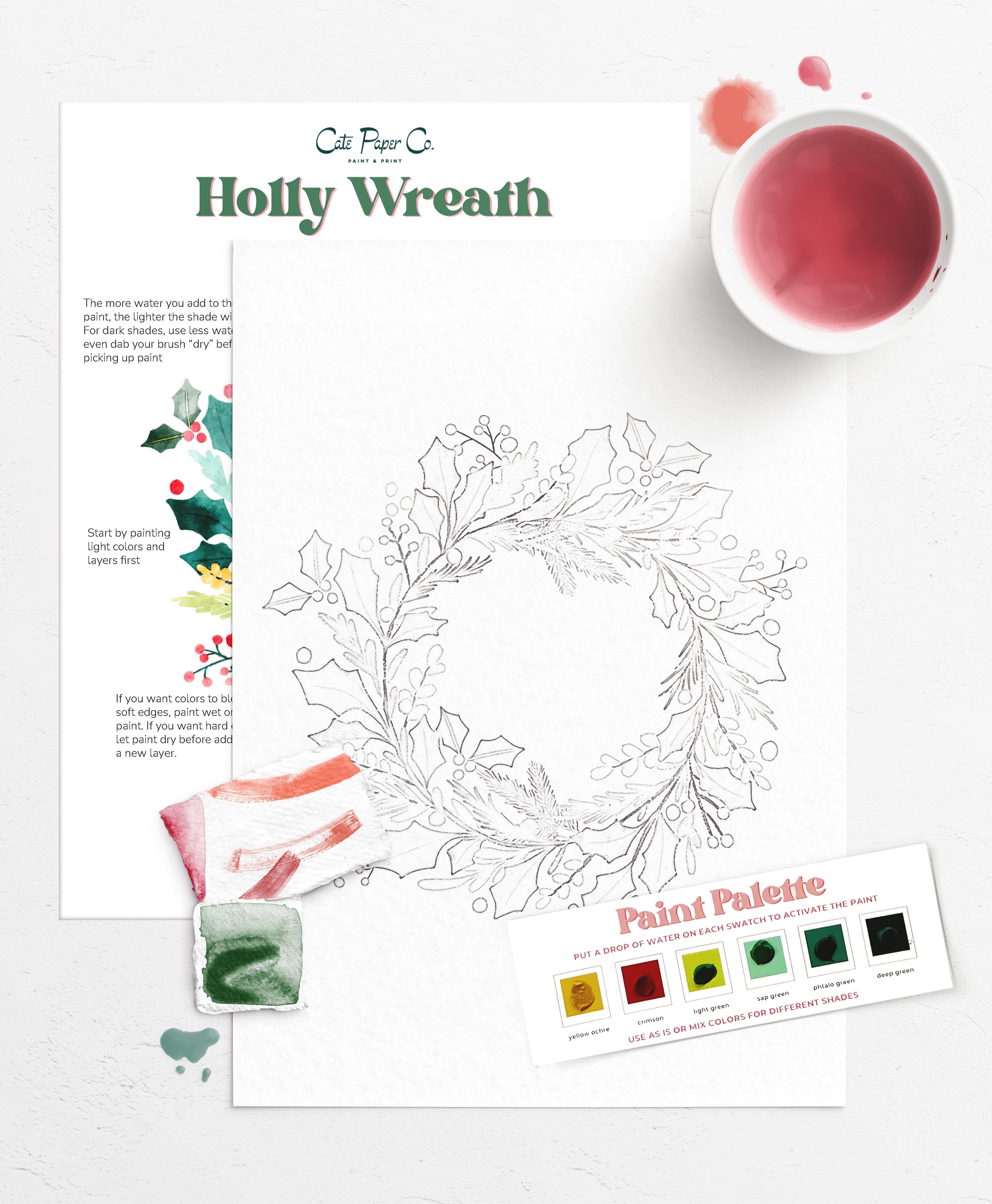 Holly Wreath Watercolor Painting Kit – Cate Paper Co.