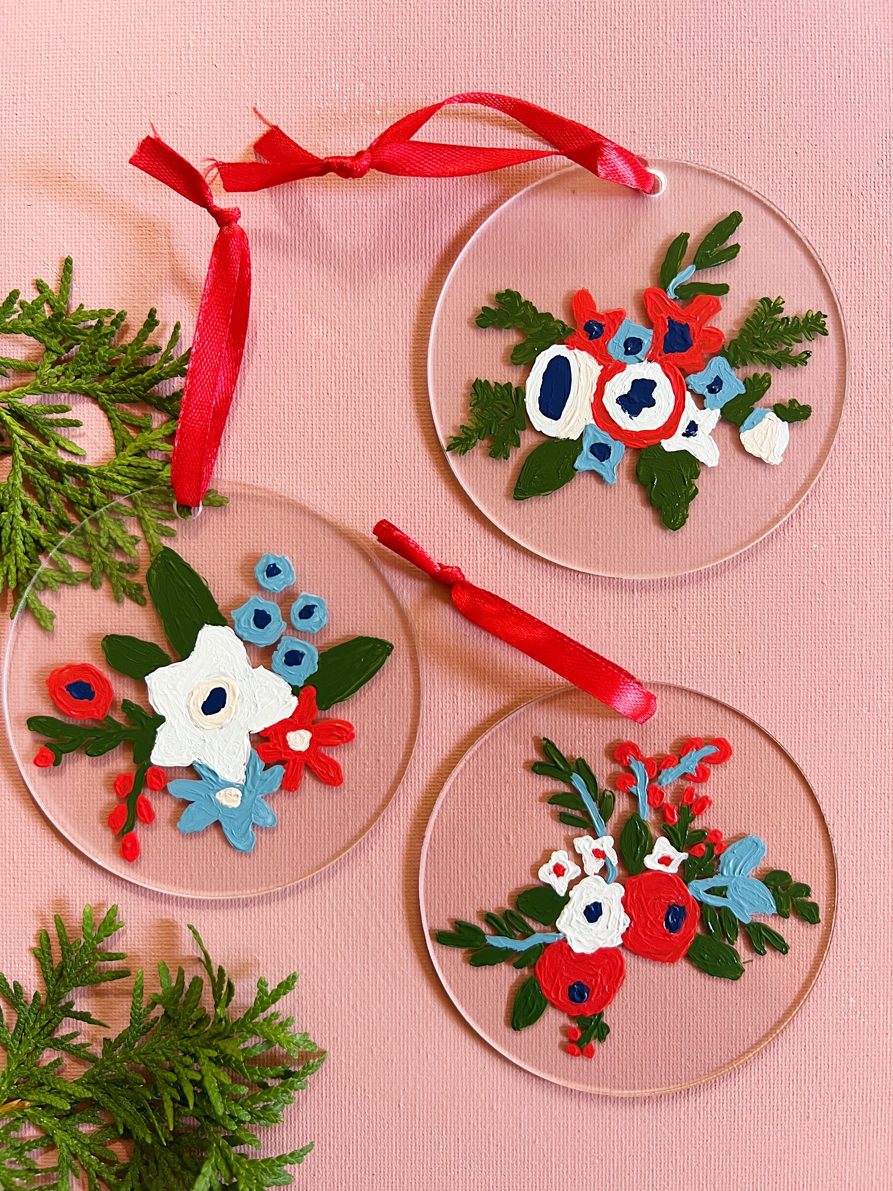Painted Holiday Floral Ornaments Paint-By-Number Kit